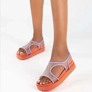 Melissa Bikini Platform Sandal Shoes US Size 8 Purple Peach Pink Womens Summer